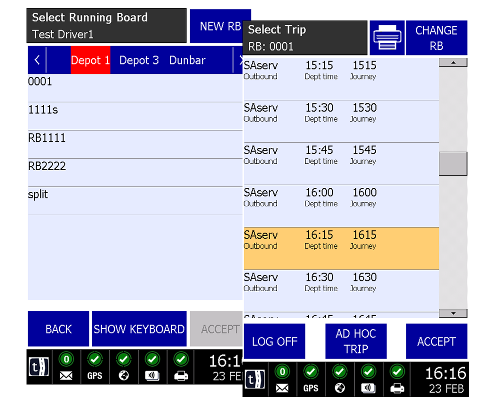 Running Boards ETM screens