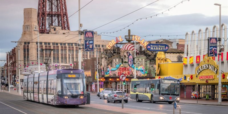 BlackPool Bus and Tram on Blackpool Promenade